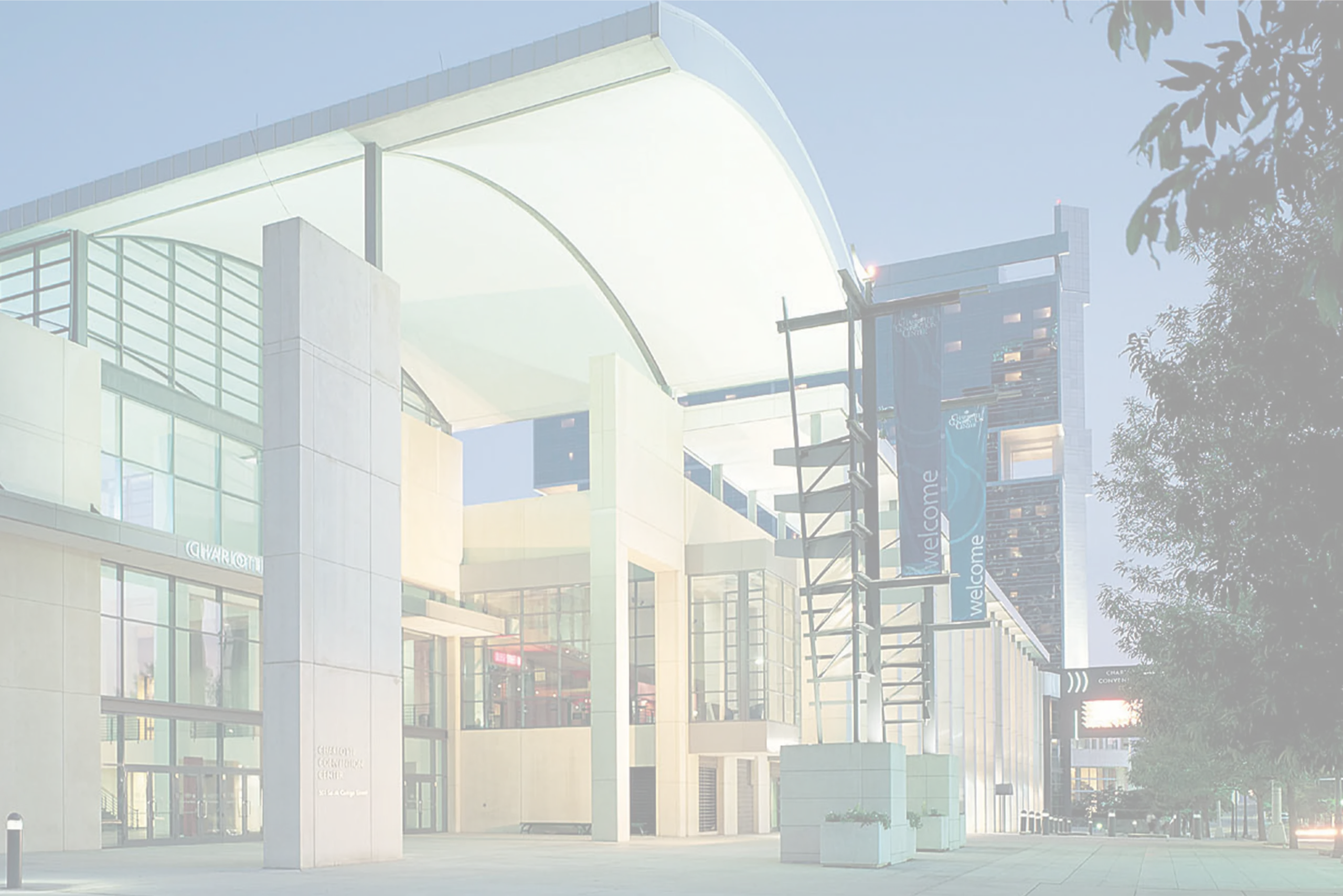 Charlotte Convention Center exterior with signature canopy roofline, where Smart City Networks provides technology and connectivity services.