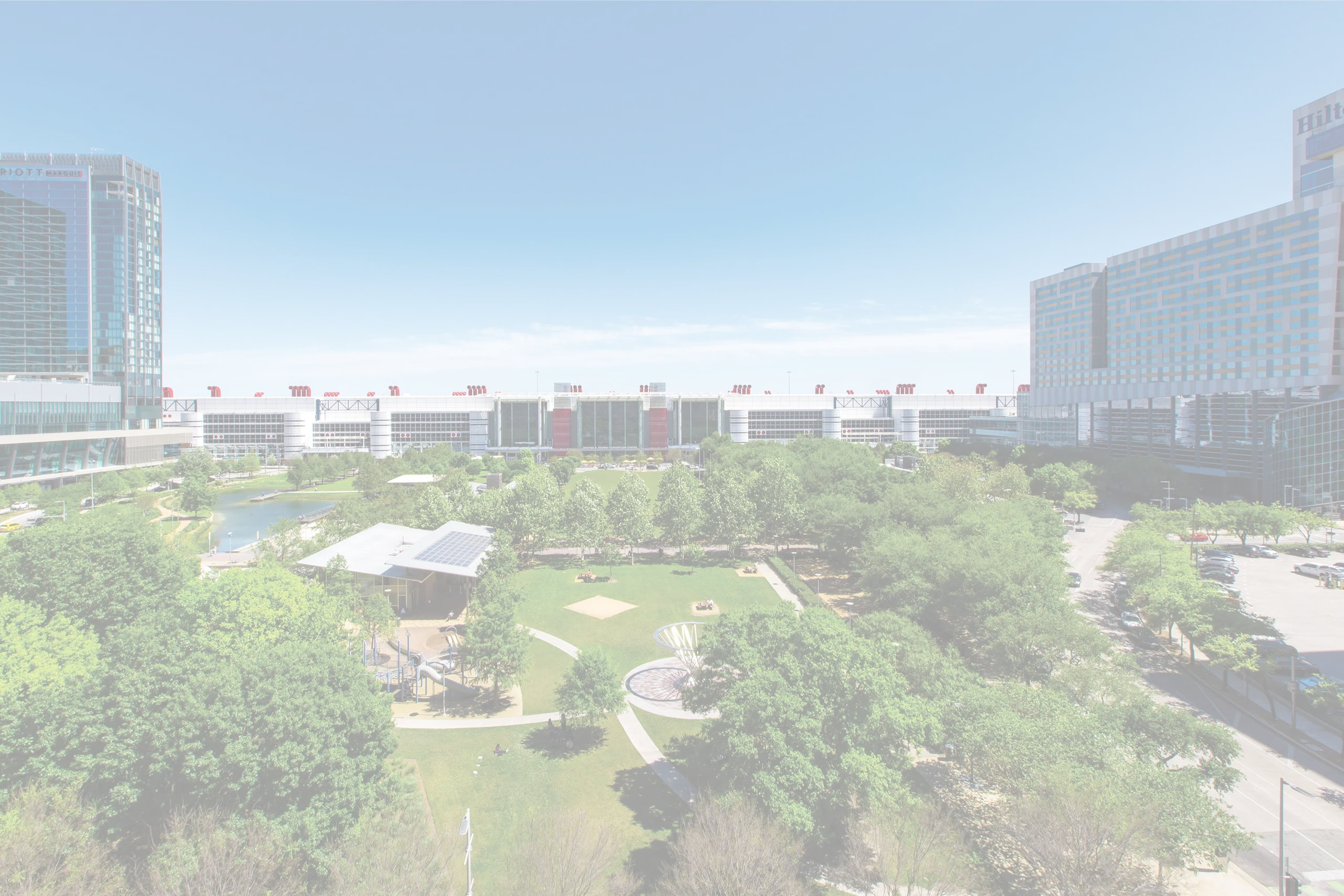 George R. Brown Convention Center in Houston overlooking Discovery Green, supported by Smart City Networks for technology and connectivity services.